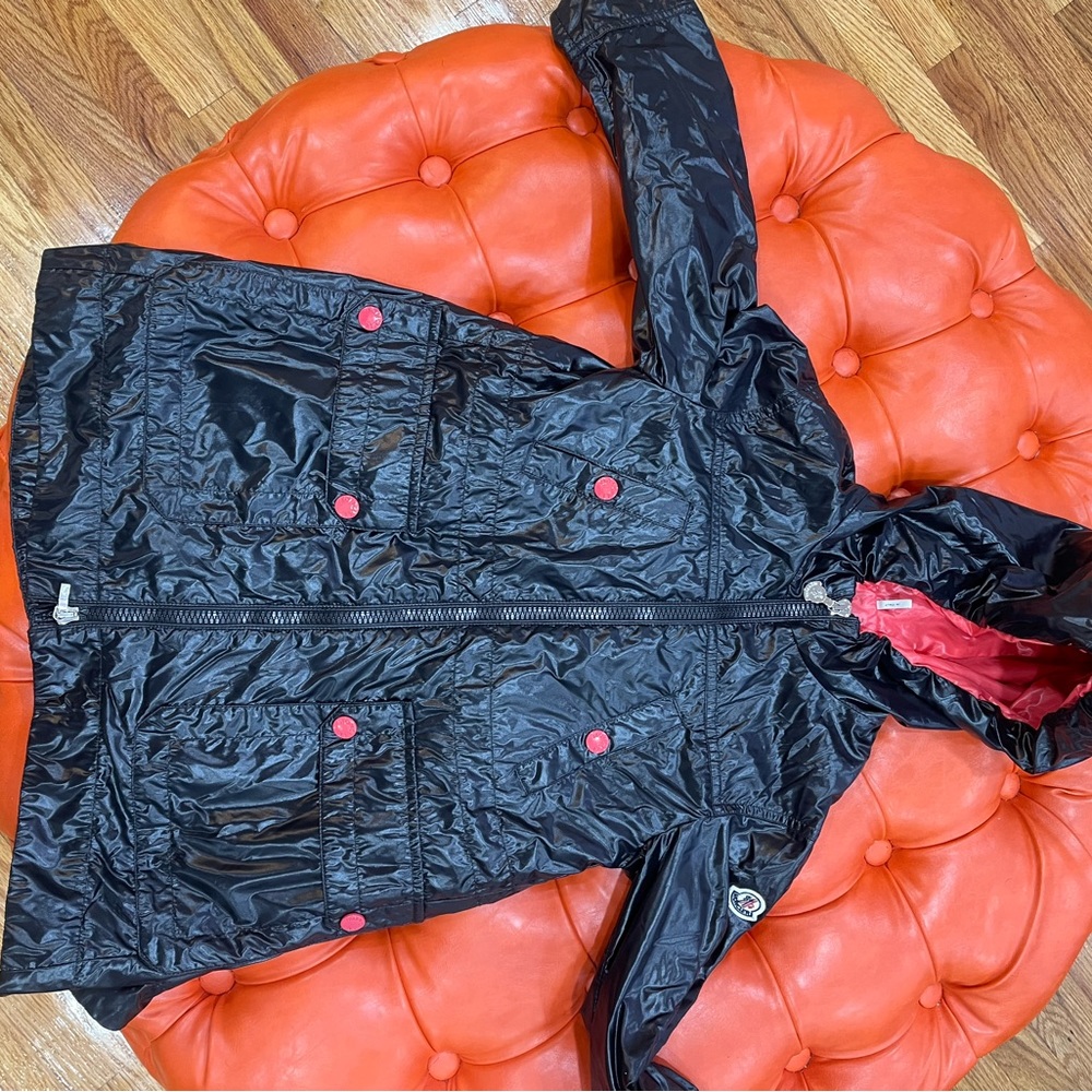 Girls Navy blue and pink Moncler Rain jacket.